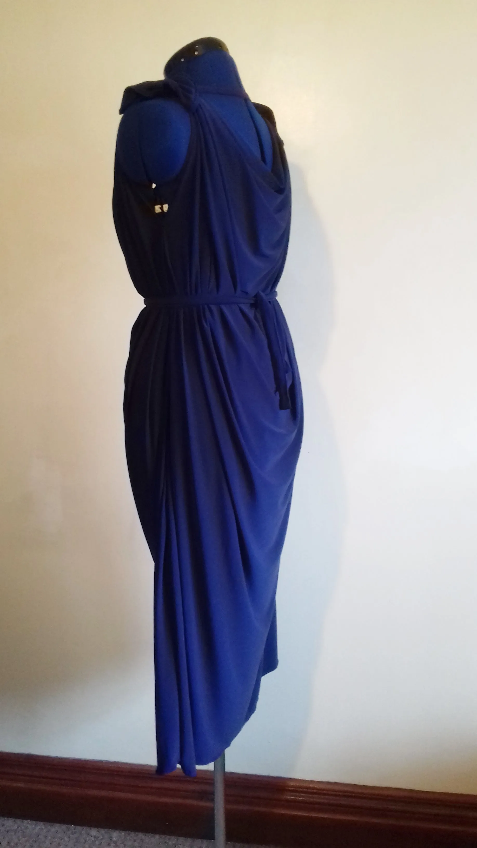 Navy Blue Grecian Drape Dress