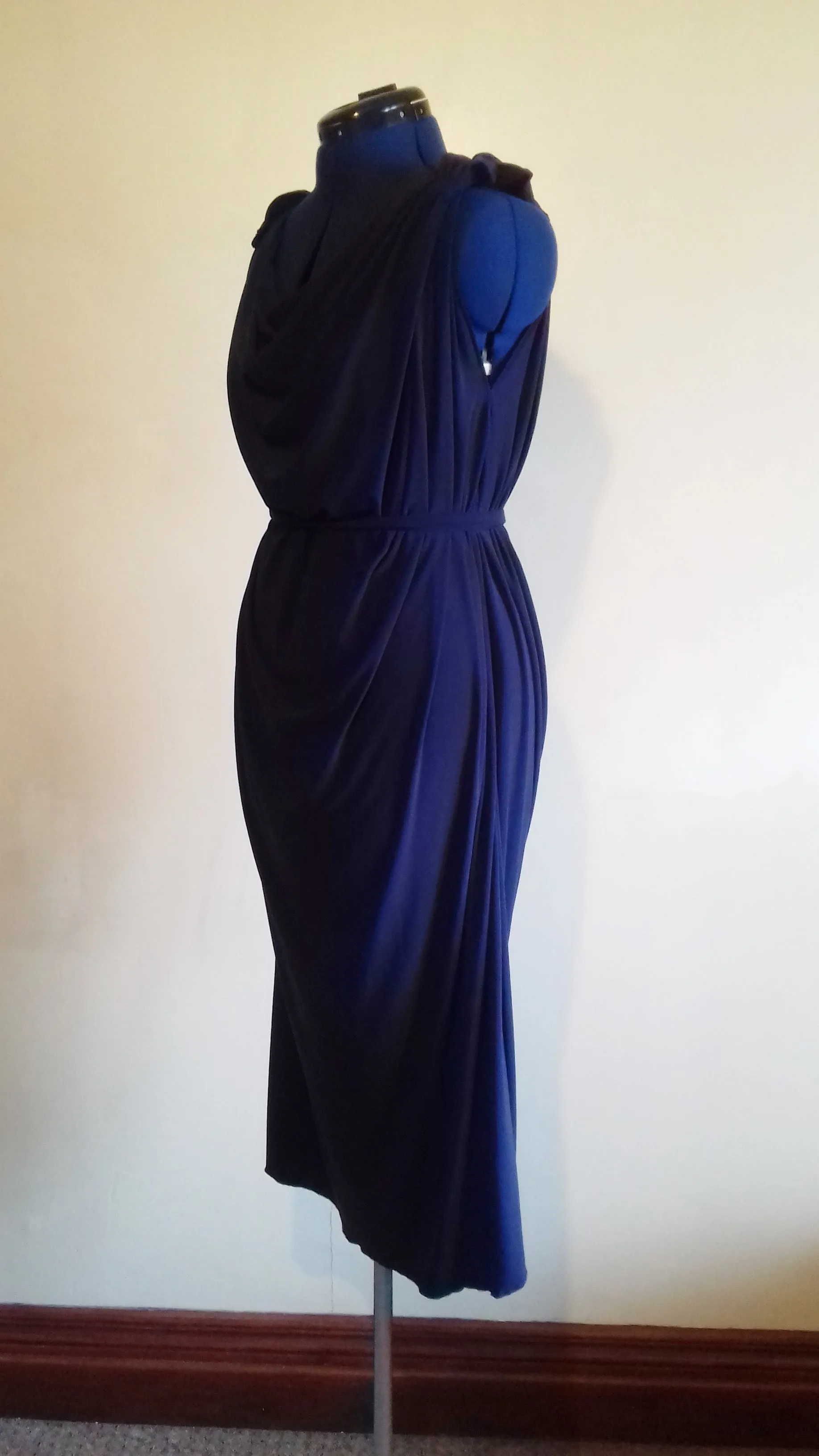 Navy Blue Grecian Drape Dress