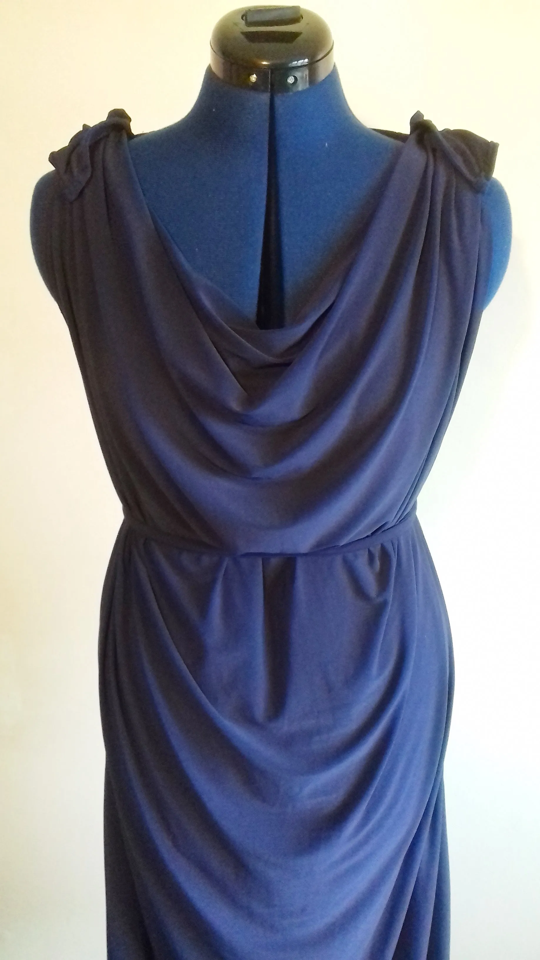 Navy Blue Grecian Drape Dress