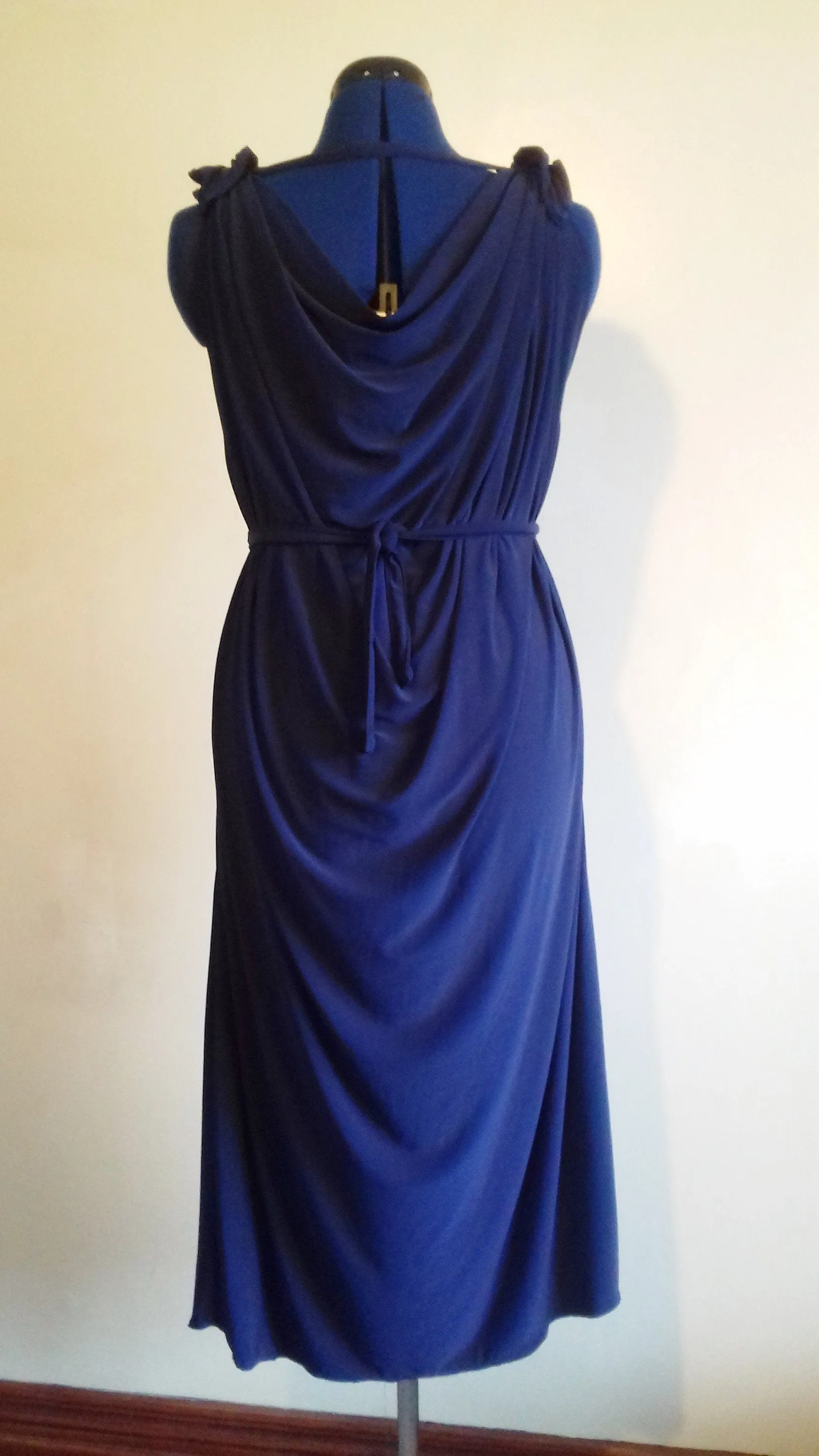 Navy Blue Grecian Drape Dress