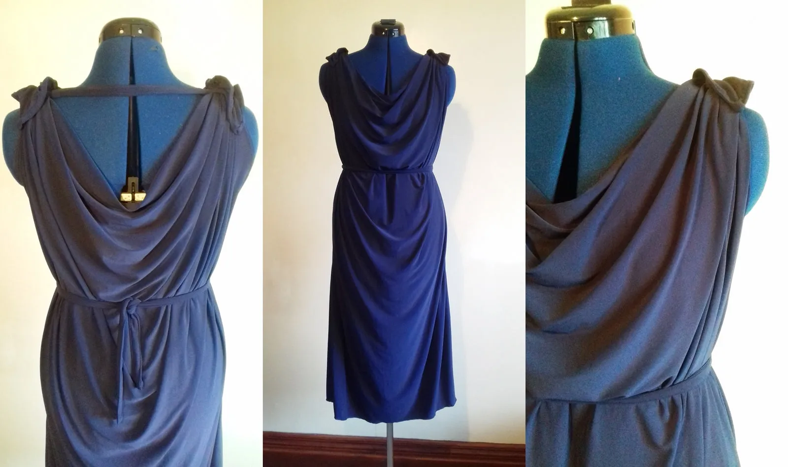 Navy Blue Grecian Drape Dress