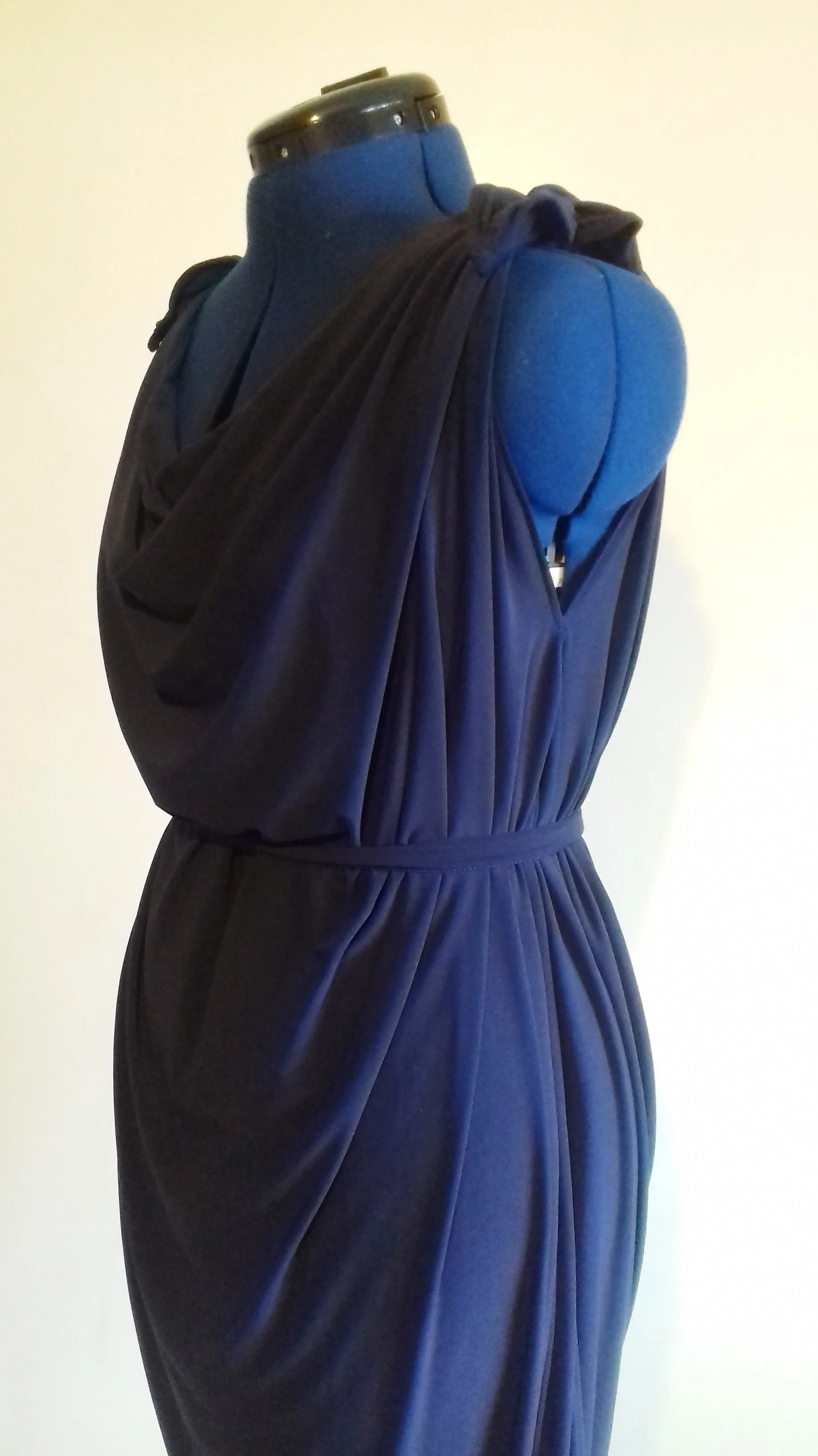 Navy Blue Grecian Drape Dress