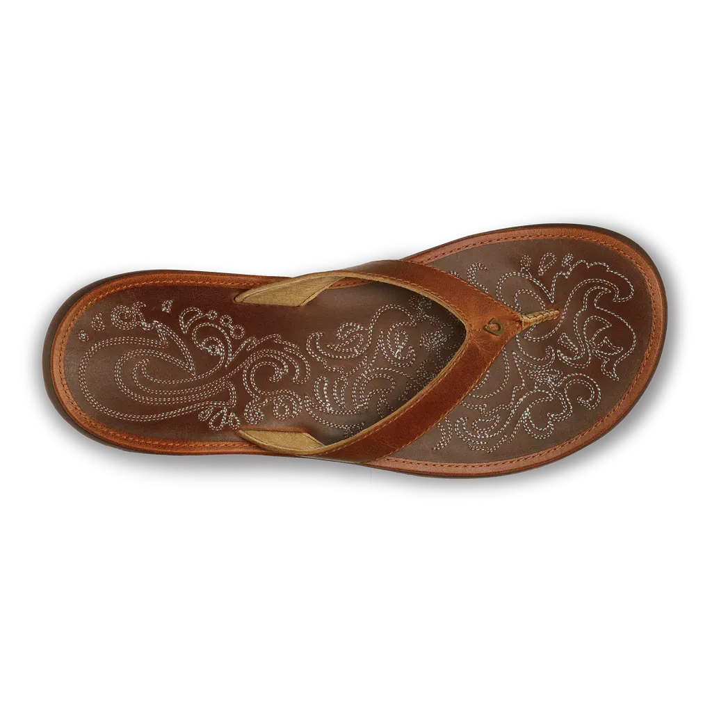 Olukai Paniolo Women's Natural Embossed Leather Beach Sandal