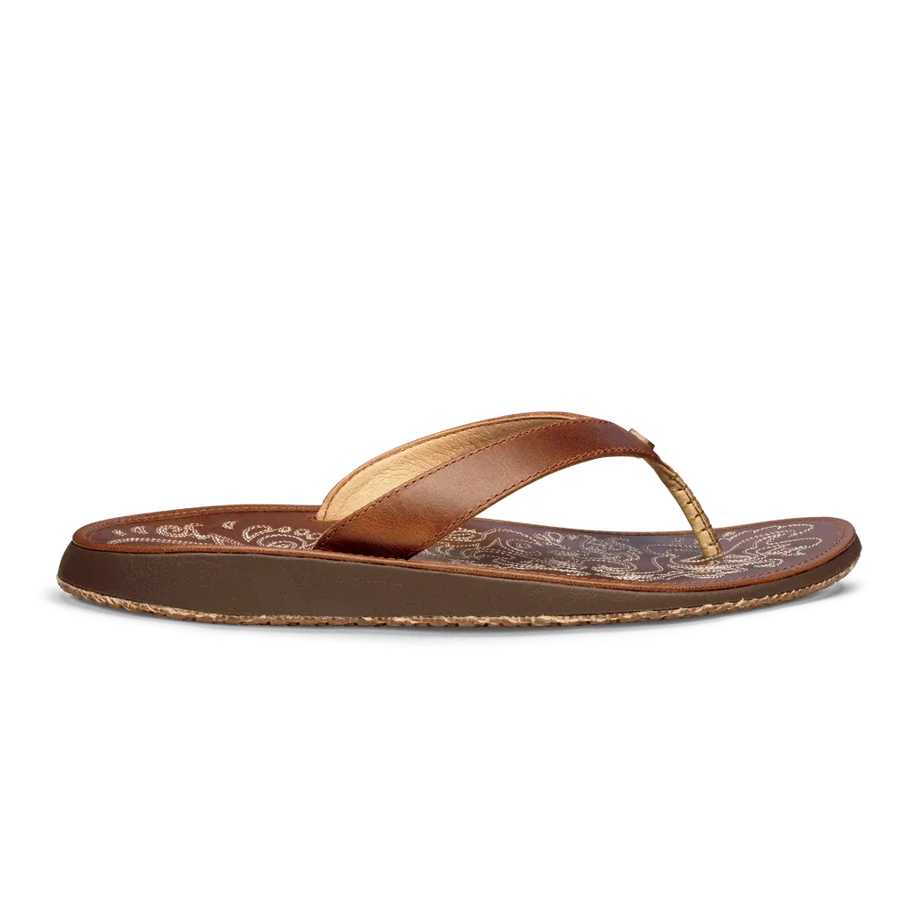 Olukai Paniolo Women's Natural Embossed Leather Beach Sandal