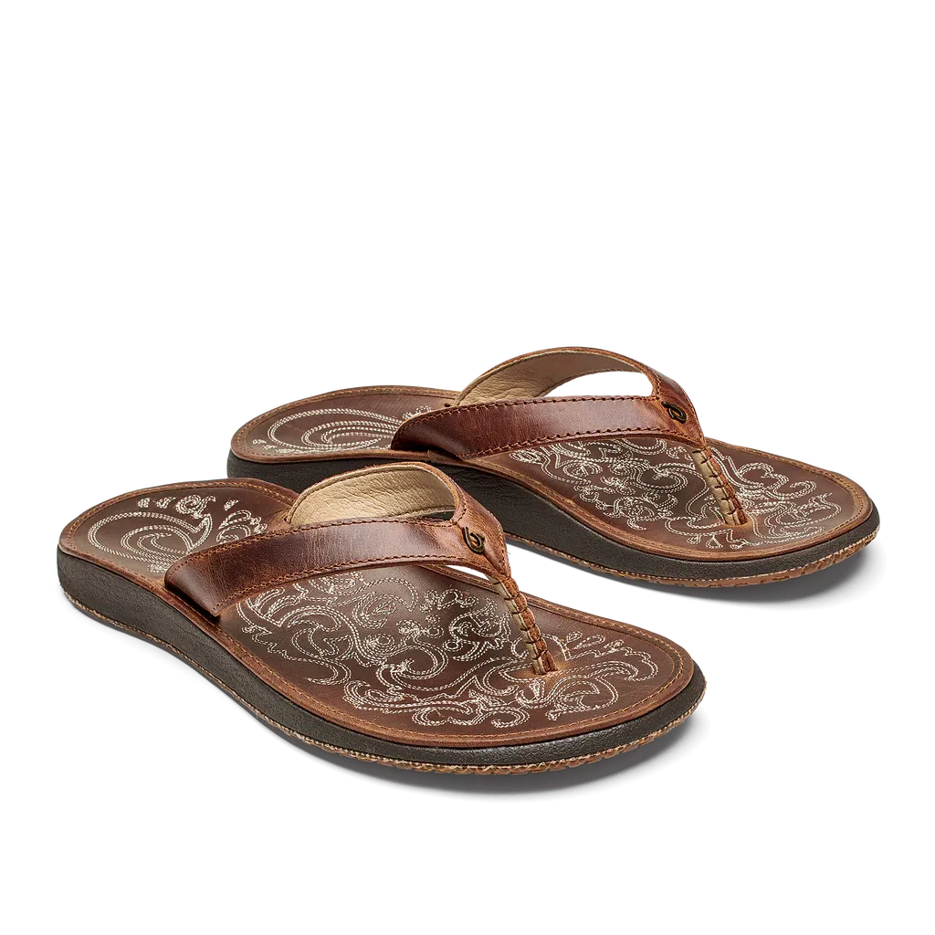 Olukai Paniolo Women's Natural Embossed Leather Beach Sandal