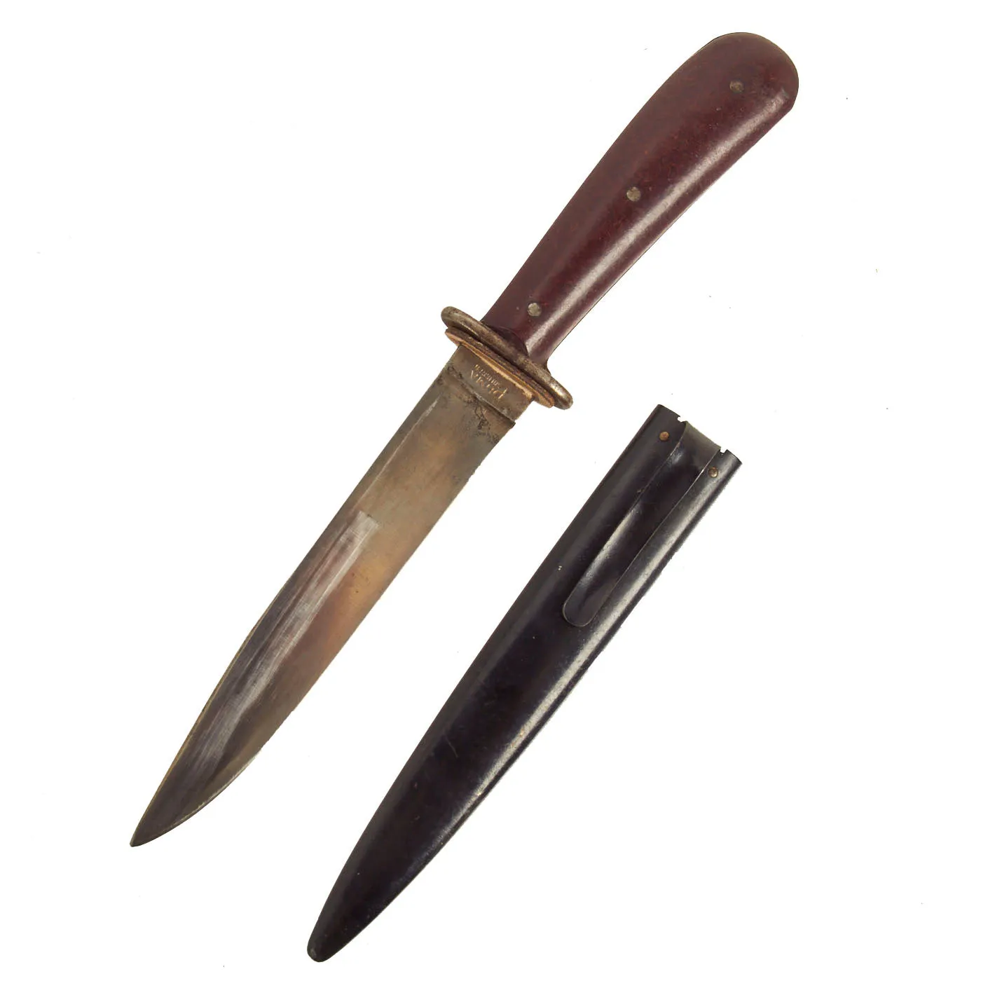 Original German WWII Bakelite Handle Trench Fighting Knife by PUMA-Werk with Boot Scabbard