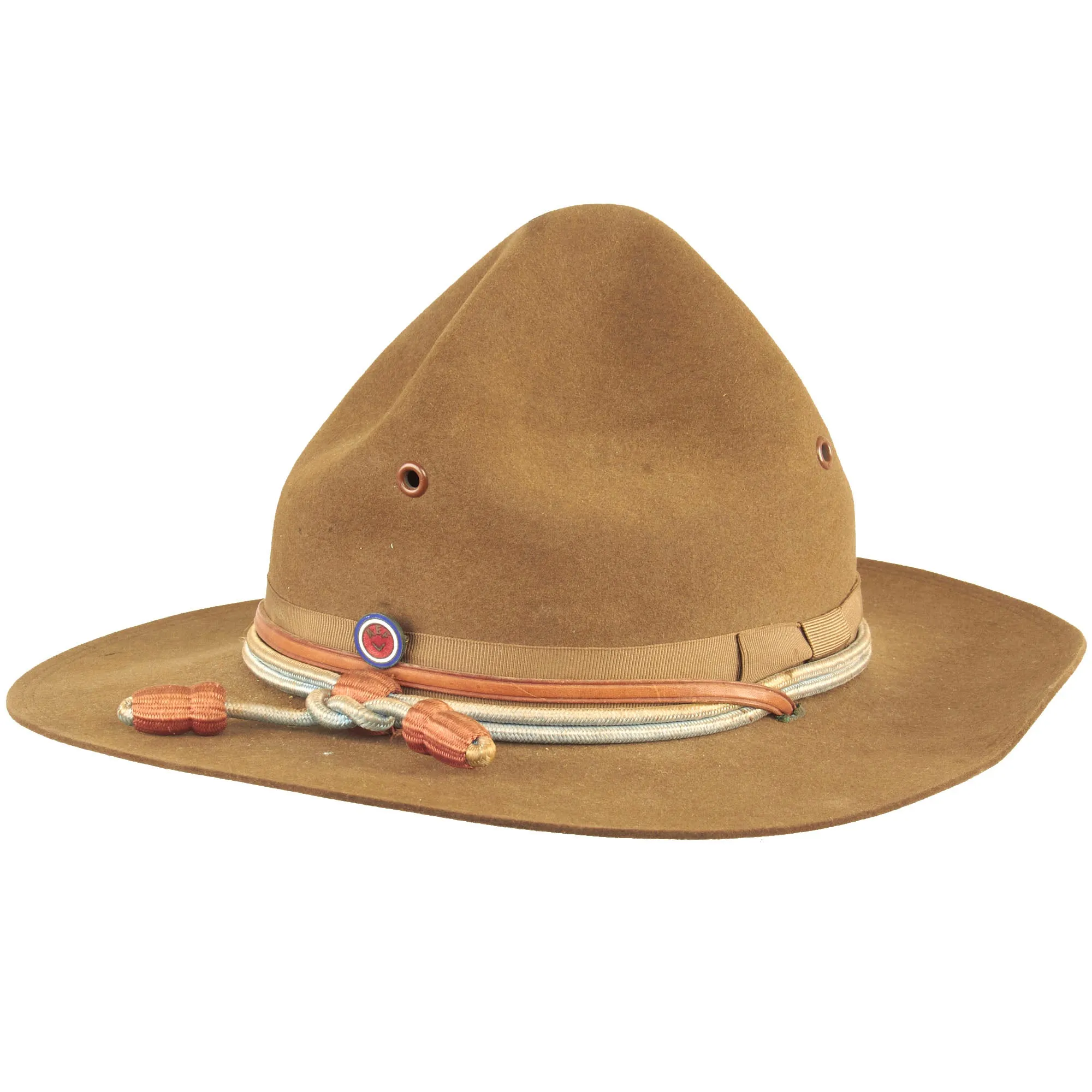 Original U.S. Punitive Expedition / WWI Model 1912 Campaign Hat With Machine Gun Unit Hat Cord and American Expeditionary Forces AEF Enamel Pin