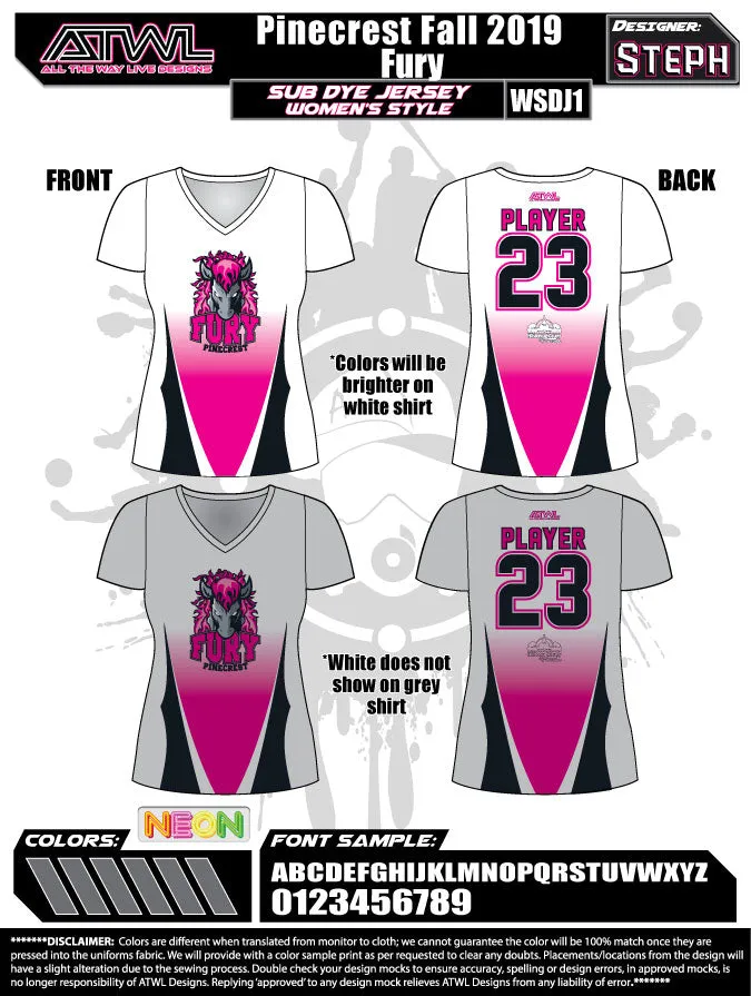 Pinecrest Fall League Women's Sub Dye Jersey