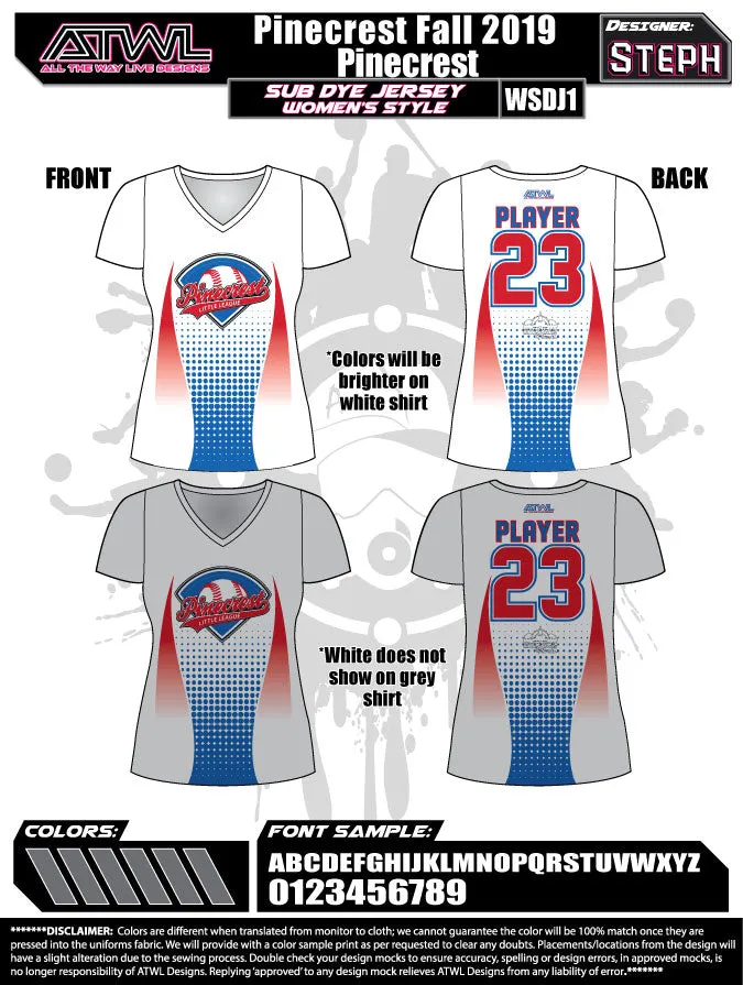 Pinecrest Fall League Women's Sub Dye Jersey