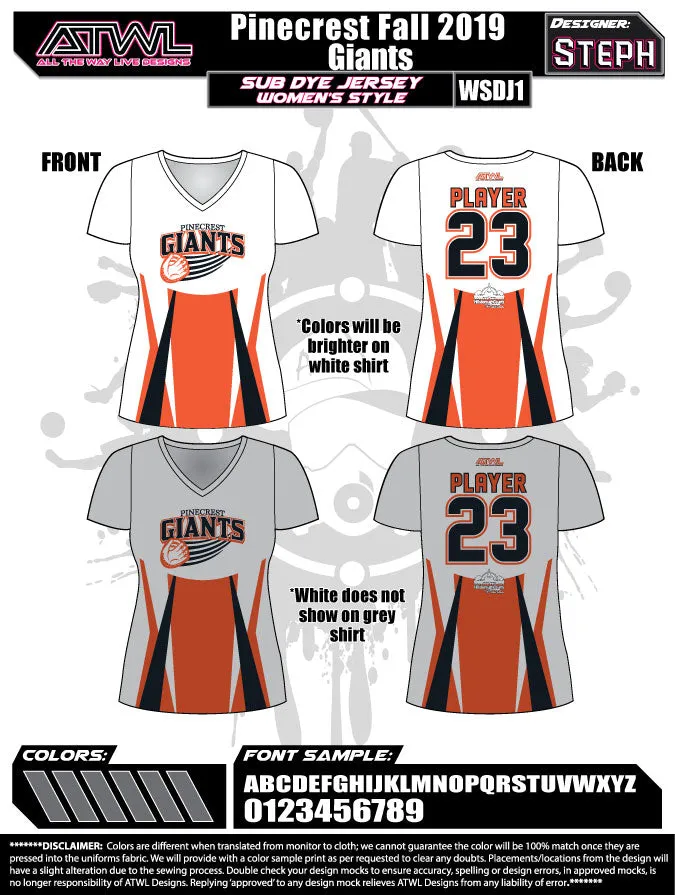 Pinecrest Fall League Women's Sub Dye Jersey