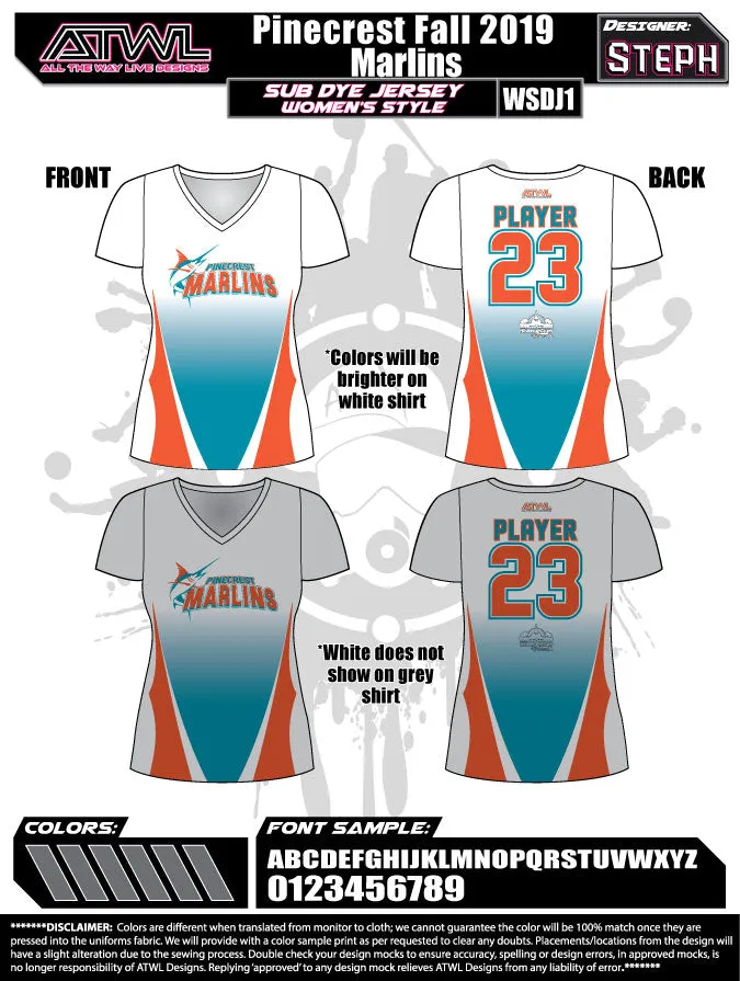 Pinecrest Fall League Women's Sub Dye Jersey