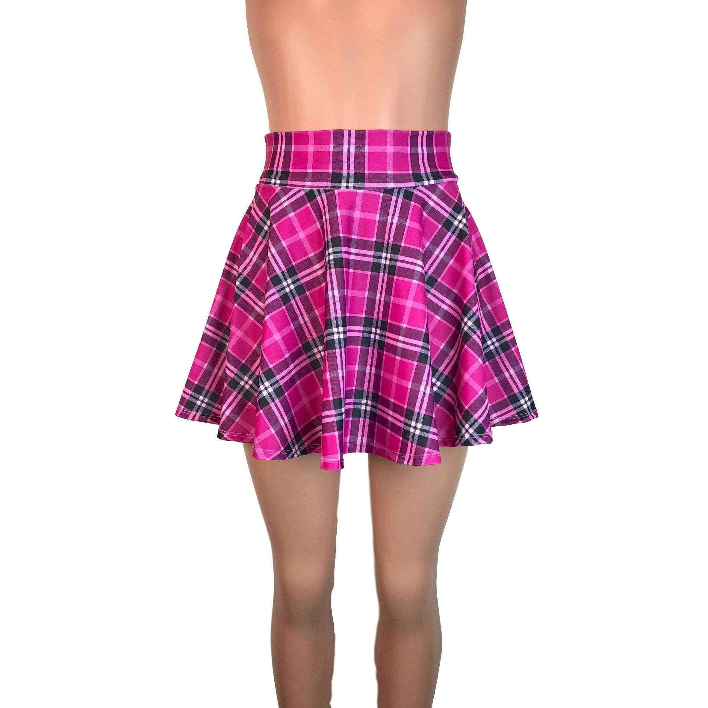 Pink Plaid High Waisted Skater Skirt- Barbie Cosplay Costume Pink Checkered Skirt