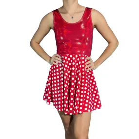 Red & White Polka Dot w/ Red Sparkle Skater Dress | Minnie Spandex Dress