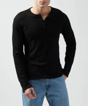 Slub Jersey Destroyed Wash Henley - Black