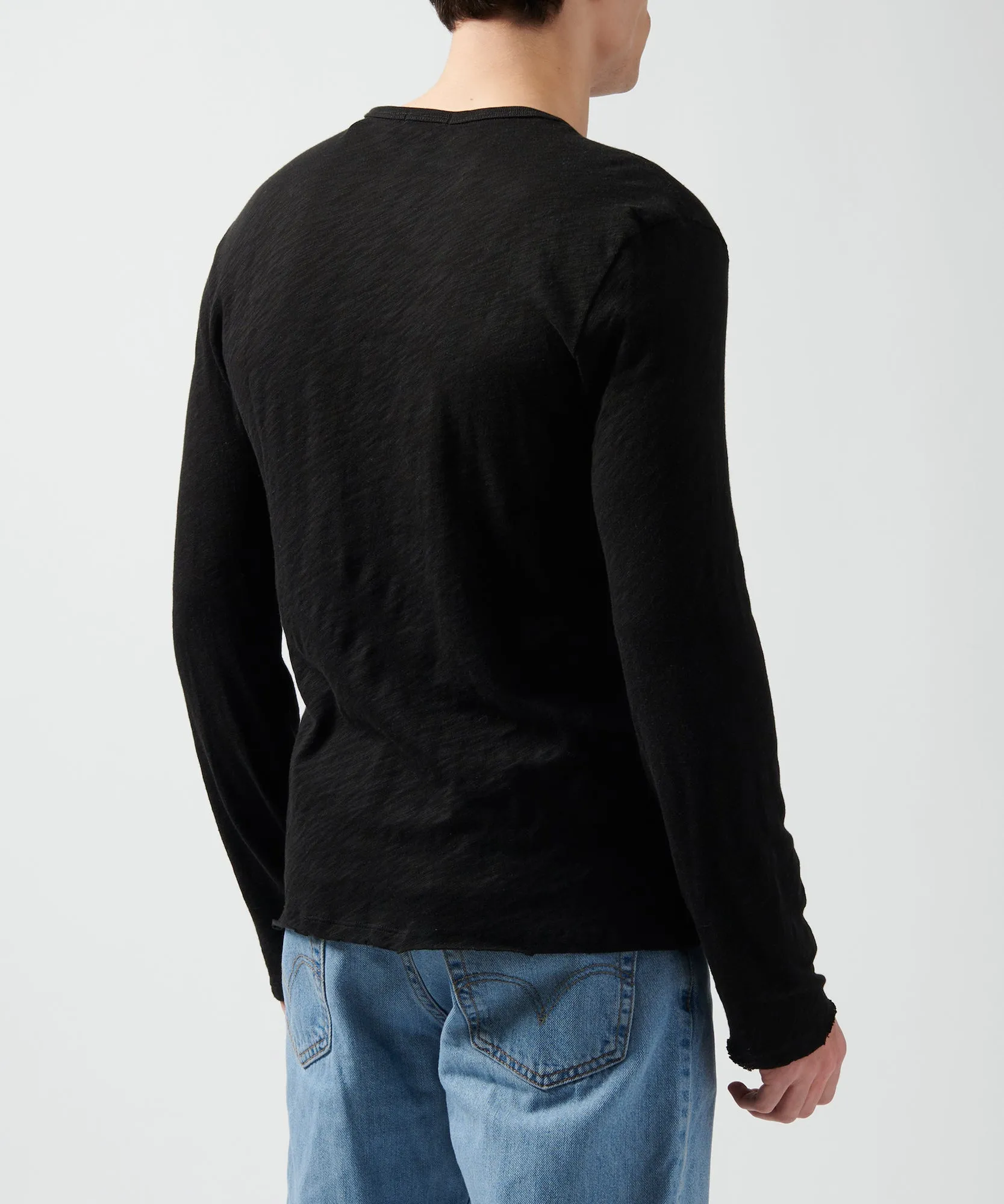 Slub Jersey Destroyed Wash Henley - Black