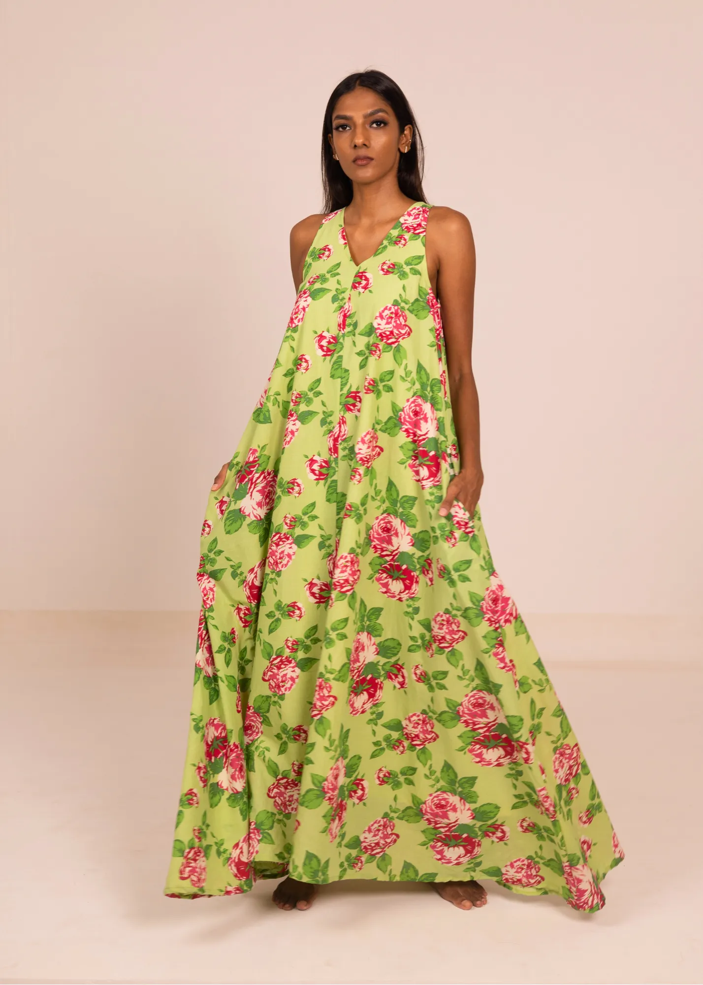 Sud de l'Inde Dress - Green Roses